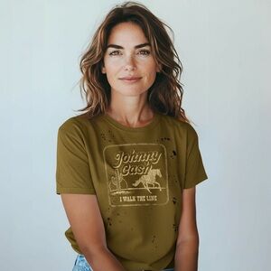 Buckle Brown Johnny Cash Ultra Distressed Short Sleeve Tee Retro Graphic